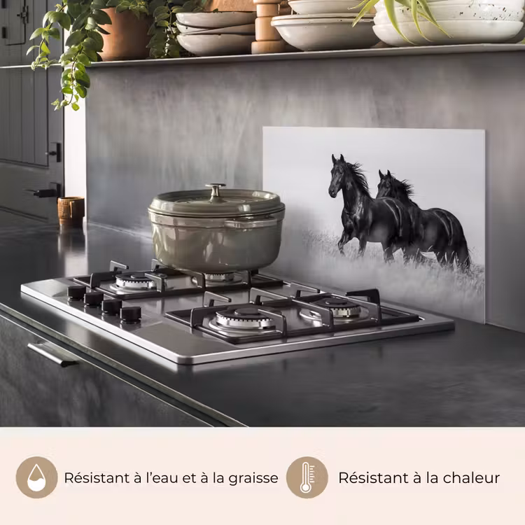 Fond de hotte - Chevaux - Herbe - Noir - Blanc — 2