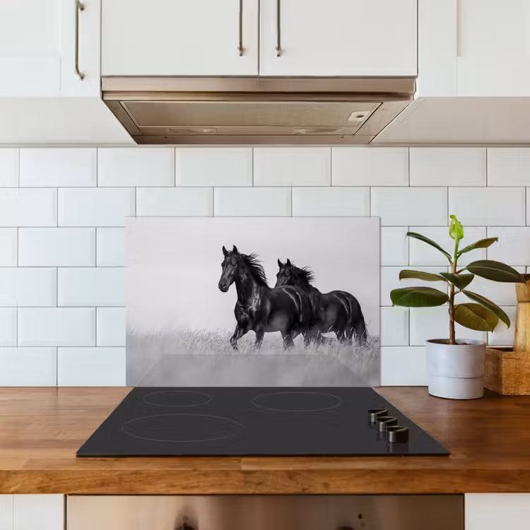 Fond de hotte - Chevaux - Herbe - Noir - Blanc — 3