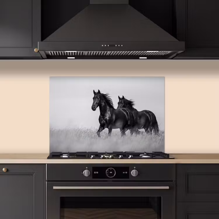 Fond de hotte - Chevaux - Herbe - Noir - Blanc — 5