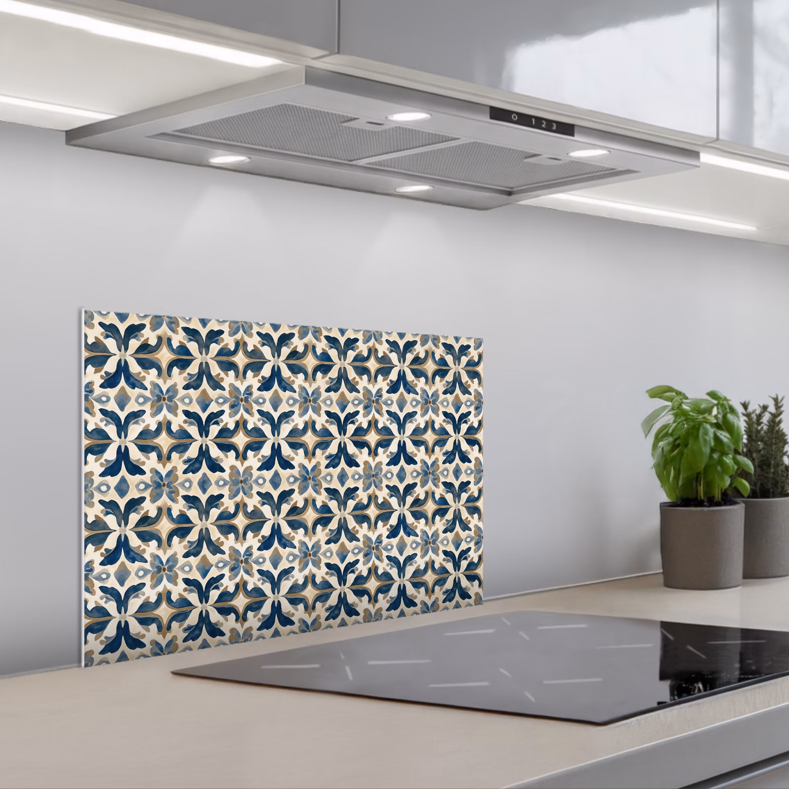 Fond de hotte - Carrelage - Motif - Bleu - Beige — 1