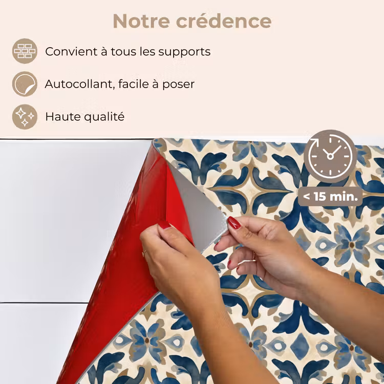 Fond de hotte - Carrelage - Motif - Bleu - Beige — 4