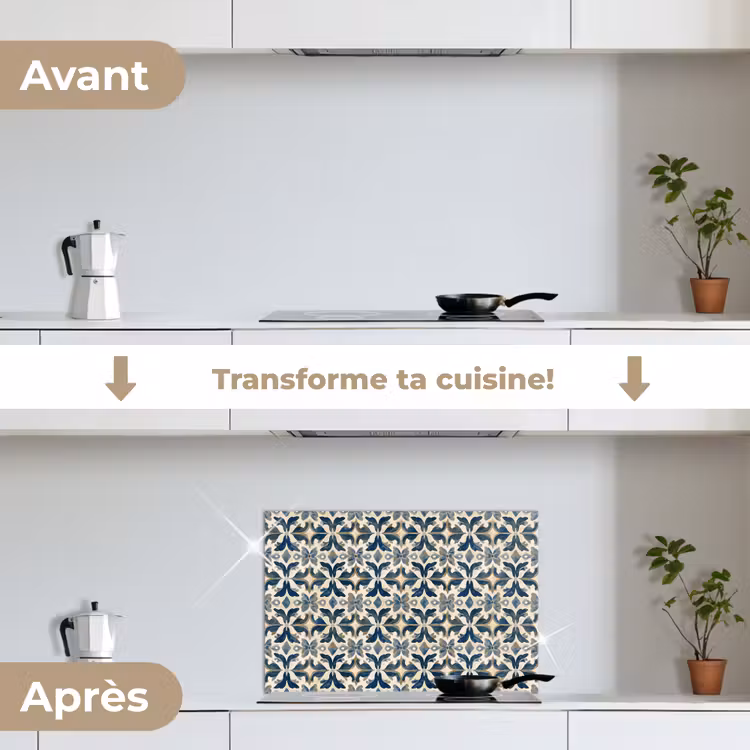 Fond de hotte - Carrelage - Motif - Bleu - Beige — 7