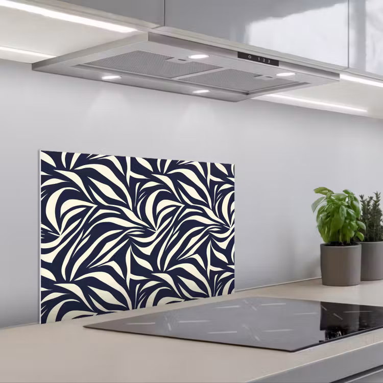 Fond de hotte - Feuilles - Bleu - Motif - Blanc — 1