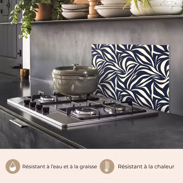 Fond de hotte - Feuilles - Bleu - Motif - Blanc — 2