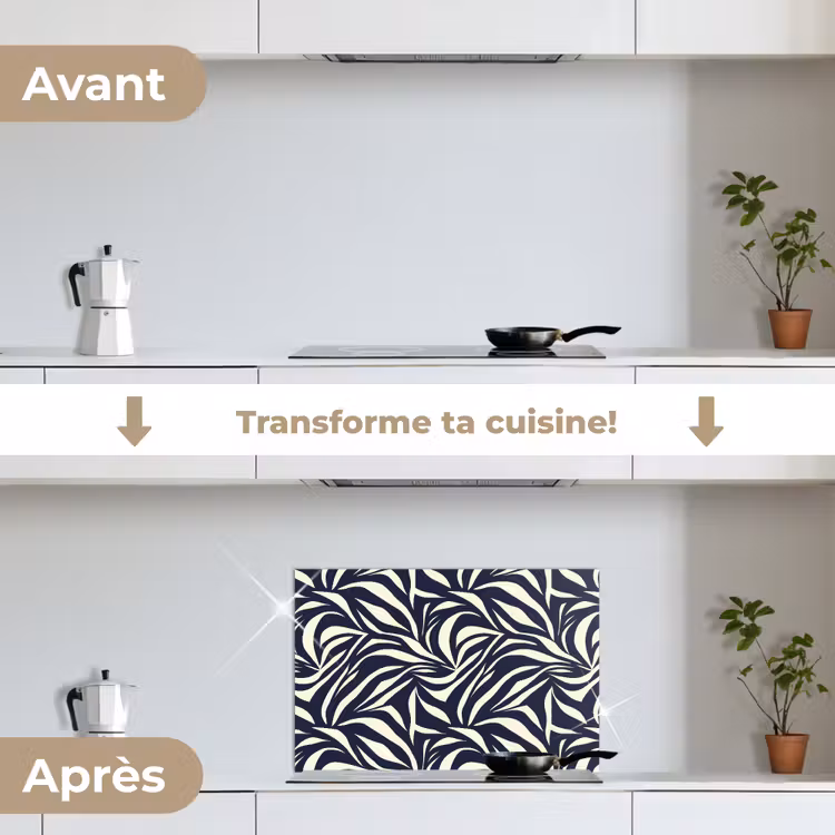 Fond de hotte - Feuilles - Bleu - Motif - Blanc — 7