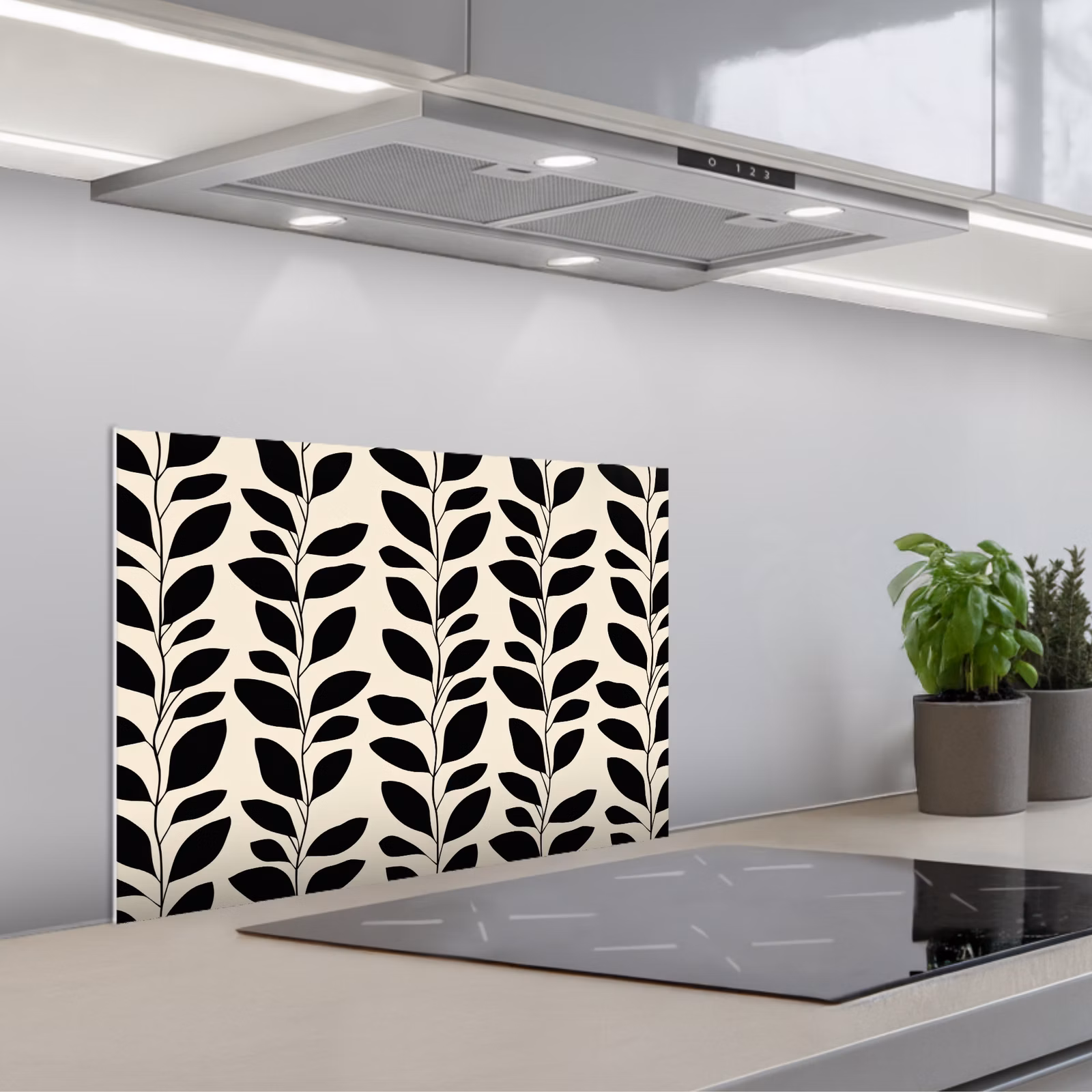 Fond de hotte - Botanique - Motif - Noir - Beige — 1