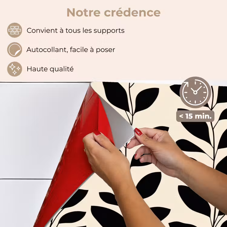 Fond de hotte - Botanique - Motif - Noir - Beige — 4