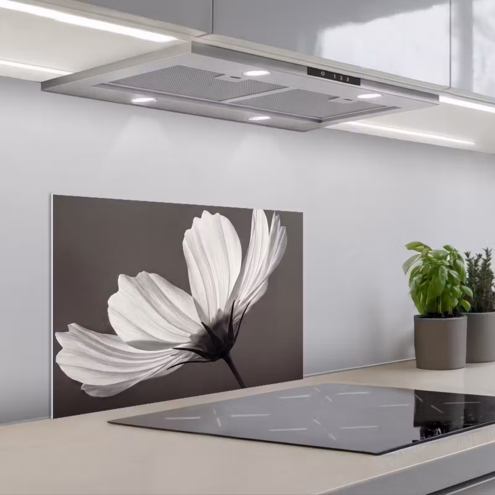 Fond de hotte - Fleur - Minimaliste - Noir - Blanc — 1