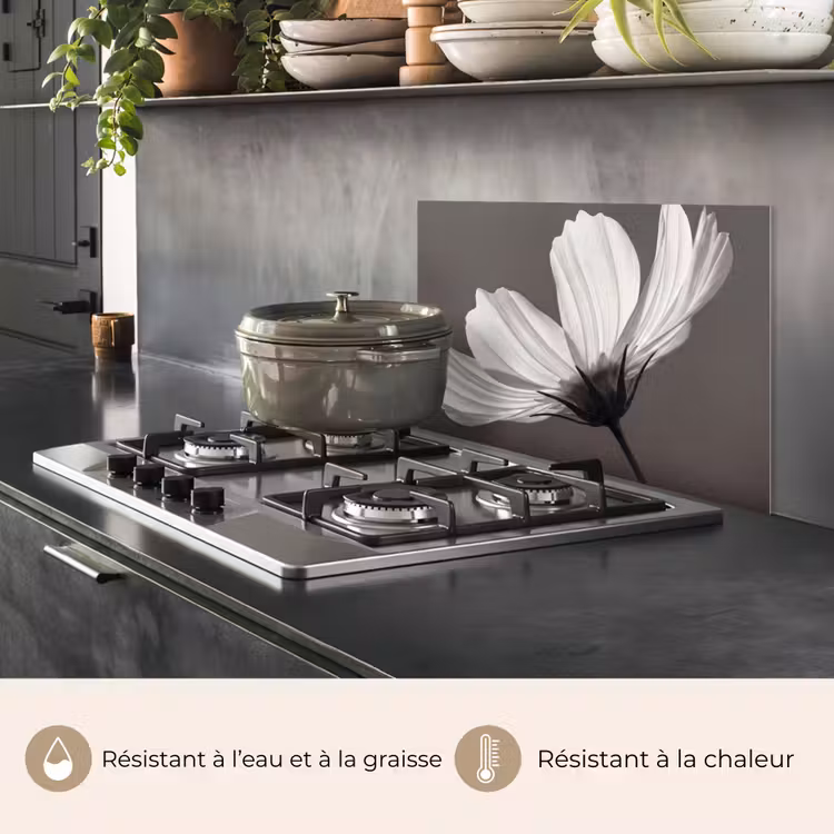 Fond de hotte - Fleur - Minimaliste - Noir - Blanc — 2
