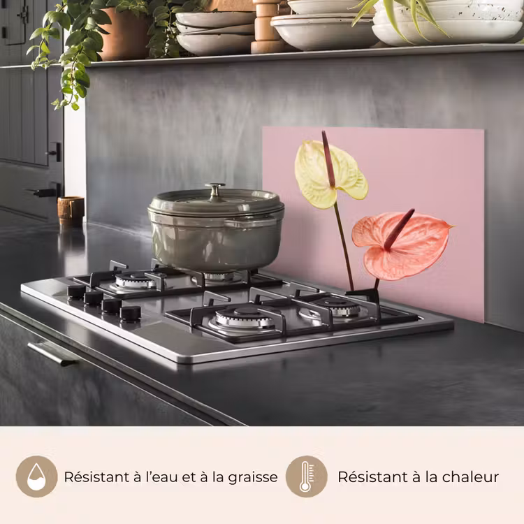 Fond de hotte - Fleurs - Anthuriums - Jaune - Rose — 2