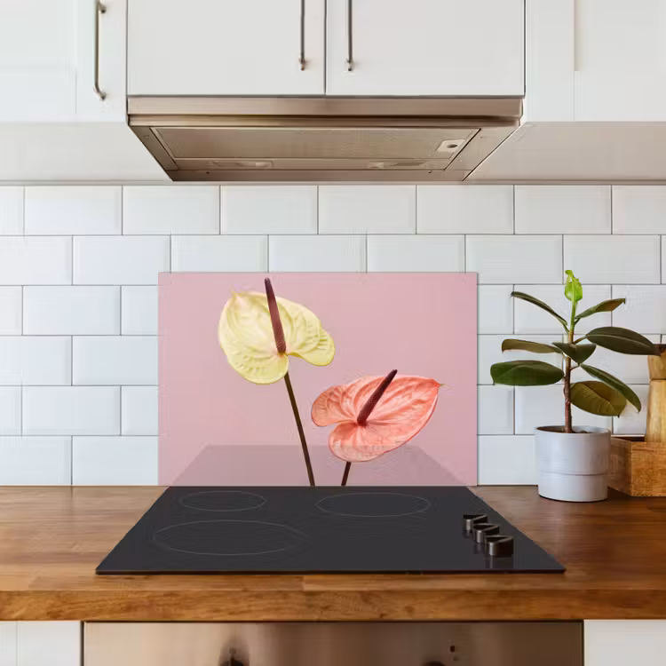 Fond de hotte - Fleurs - Anthuriums - Jaune - Rose — 3
