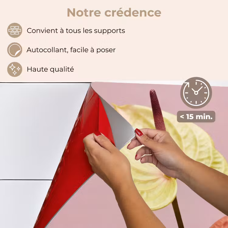 Fond de hotte - Fleurs - Anthuriums - Jaune - Rose — 4