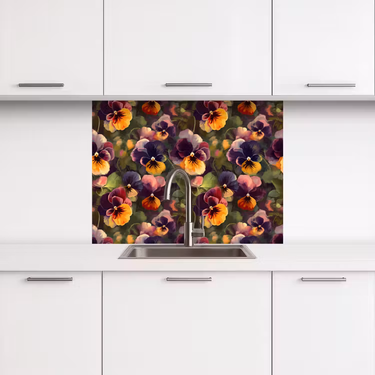 Crédence cuisine - Chaud - Motif - Pinceau - Violettes — 3