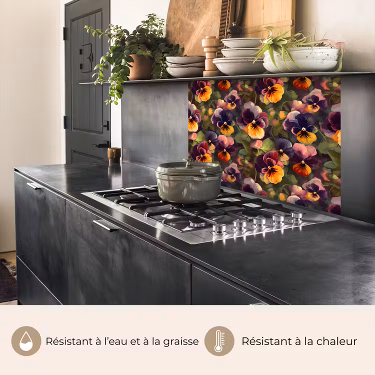 Crédence cuisine - Chaud - Motif - Pinceau - Violettes — 4