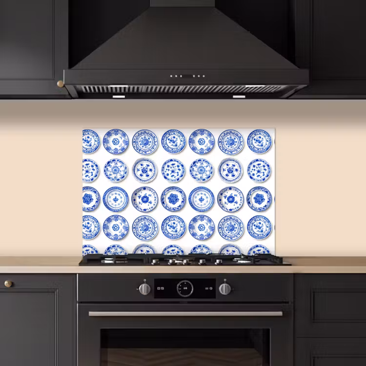 Fond de hotte - Assiettes - Fleurs - Motif - Bleu — 5