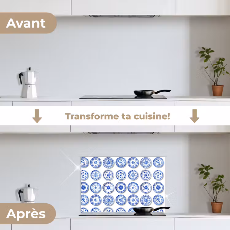 Fond de hotte - Assiettes - Fleurs - Motif - Bleu — 7