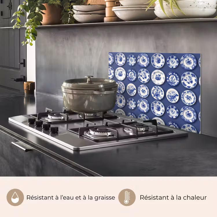 Fond de hotte - Assiettes - Floral - Bleu — 2