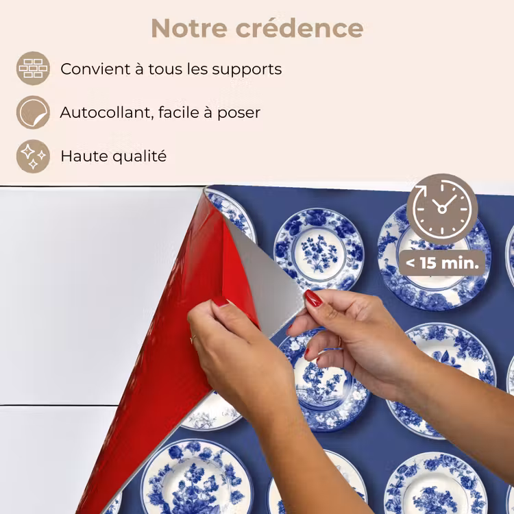 Fond de hotte - Assiettes - Floral - Bleu — 4