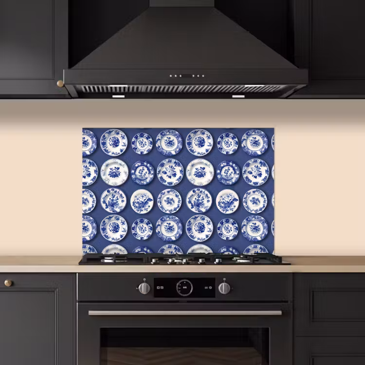 Fond de hotte - Assiettes - Floral - Bleu — 5