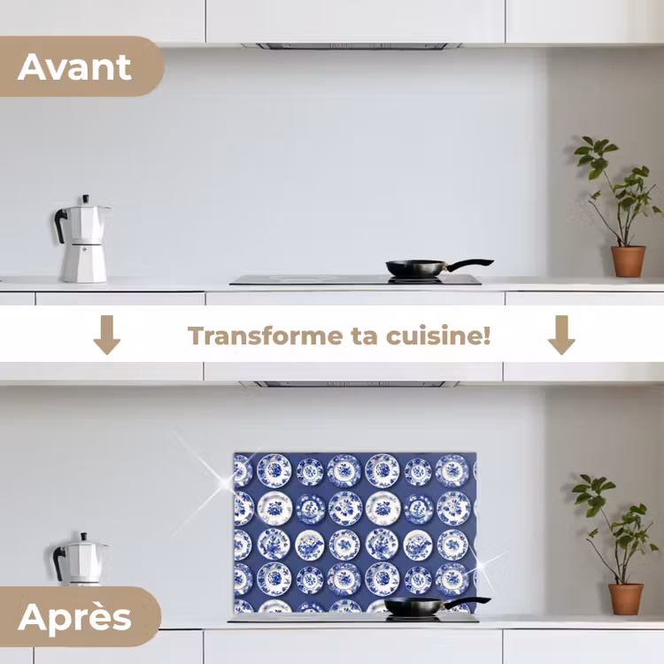 Fond de hotte - Assiettes - Floral - Bleu — 7