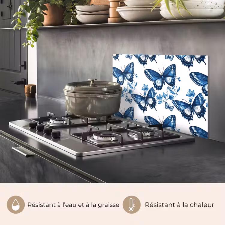 Fond de hotte - Bleu - Papillons - Fleurs - Blanc — 2