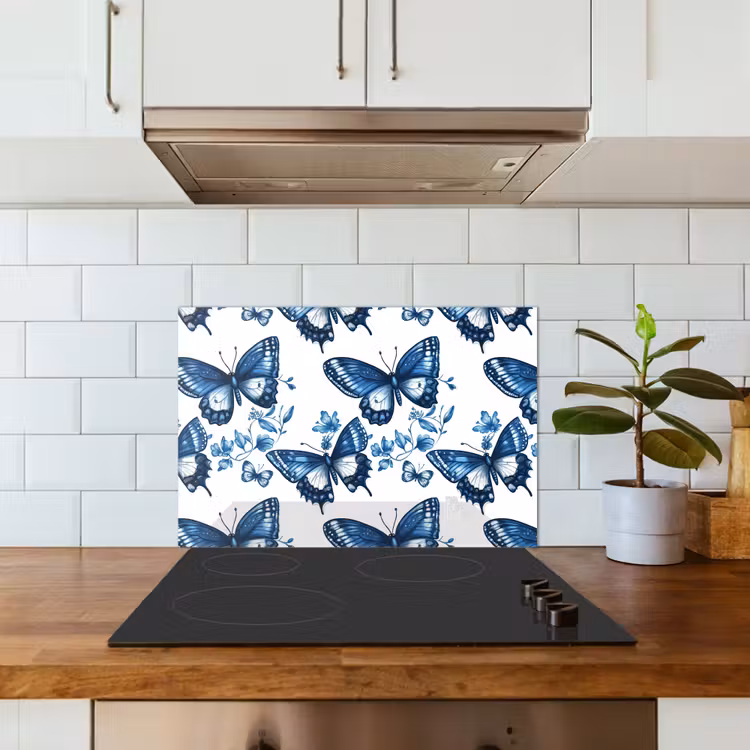 Fond de hotte - Bleu - Papillons - Fleurs - Blanc — 3