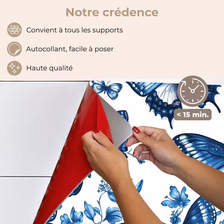 Fond de hotte - Bleu - Papillons - Fleurs - Blanc — 4