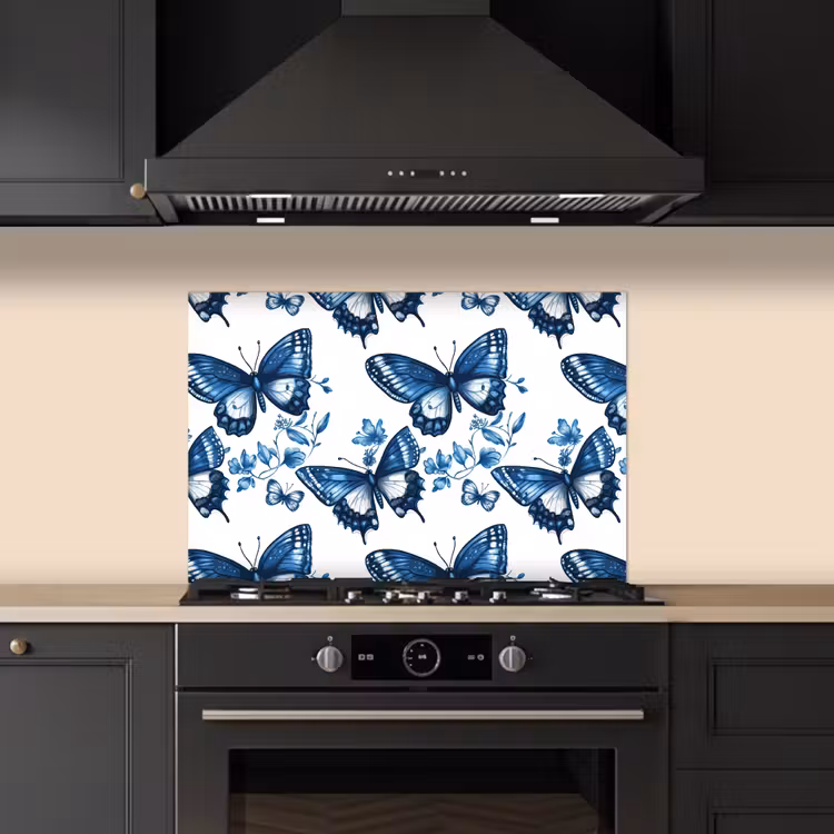 Fond de hotte - Bleu - Papillons - Fleurs - Blanc — 5