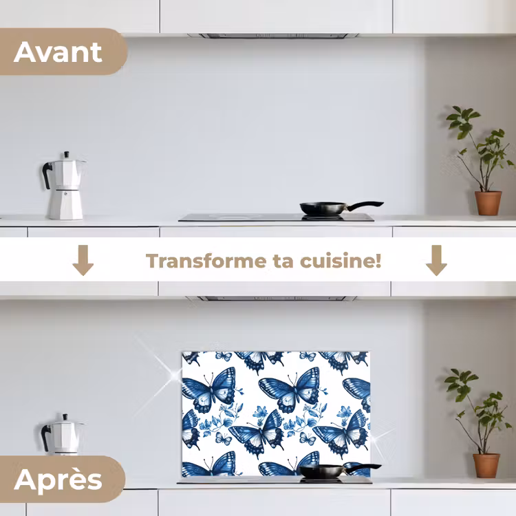 Fond de hotte - Bleu - Papillons - Fleurs - Blanc — 7