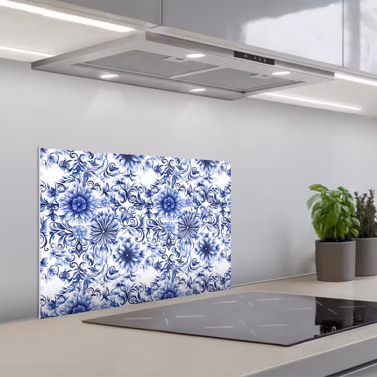 Fond de hotte - Fleurs - Bleu - Motif - Blanc — 1