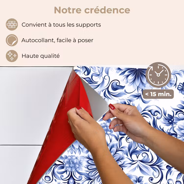 Fond de hotte - Fleurs - Bleu - Motif - Blanc — 4
