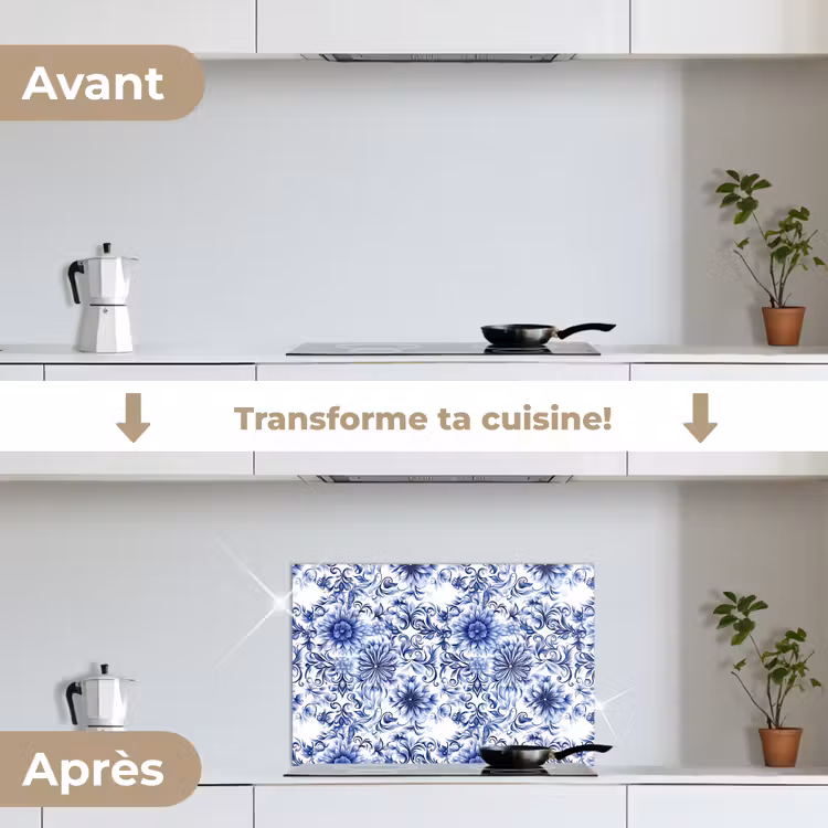 Fond de hotte - Fleurs - Bleu - Motif - Blanc — 7