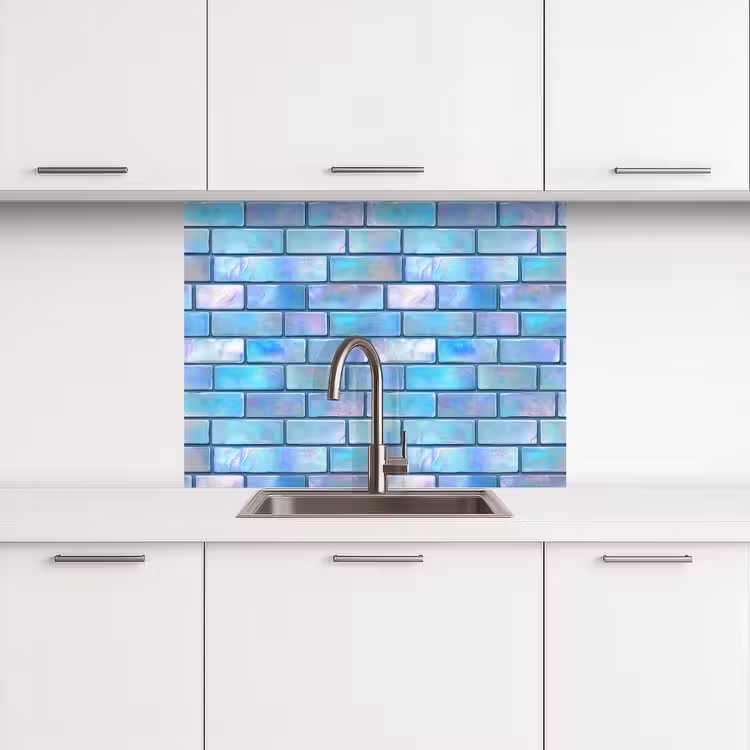 Crédence cuisine - Bleu - Brillant - Mural — 3