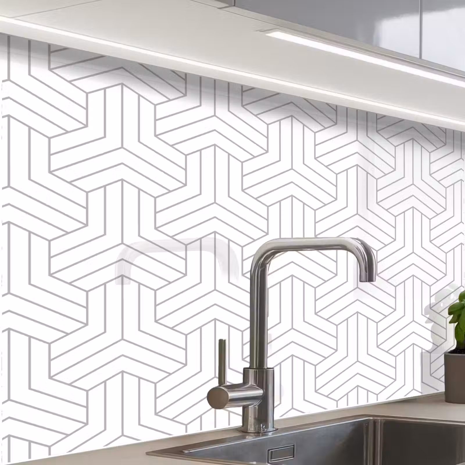 Crédence cuisine - Motifs - Abstrait - Noir - Blanc - Géométrie — 1