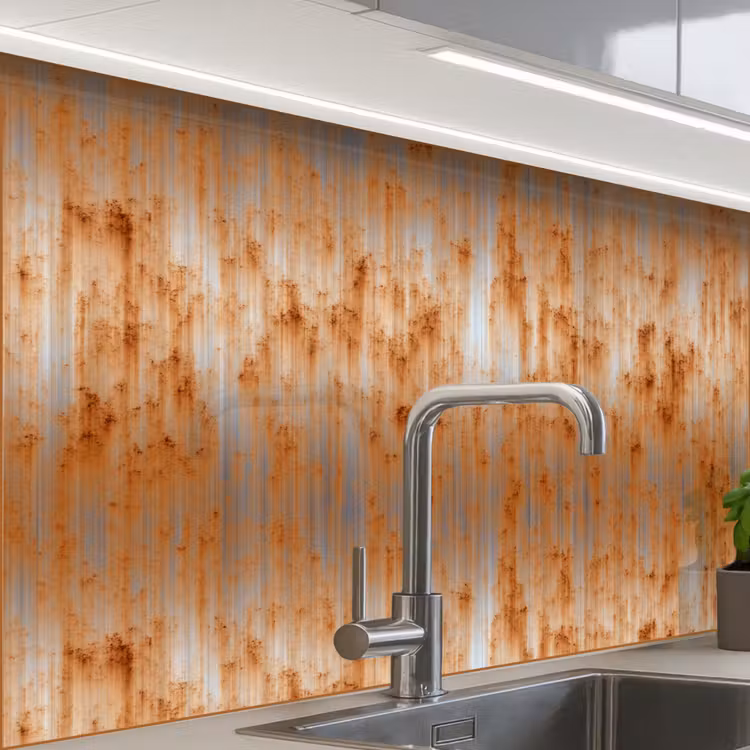 Crédence cuisine - Métal - Gris - Orange - Rouille — 1