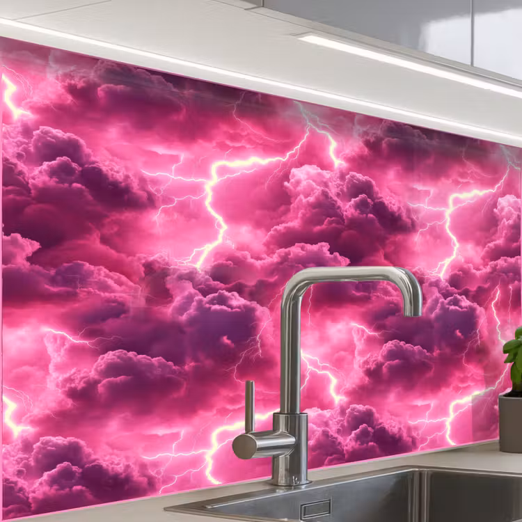 Crédence cuisine - Rose - Orage - Nuages — 1