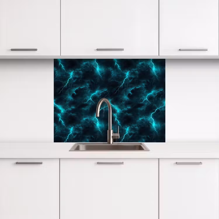 Crédence cuisine - Turquoise - Eclairs - Nuages — 3