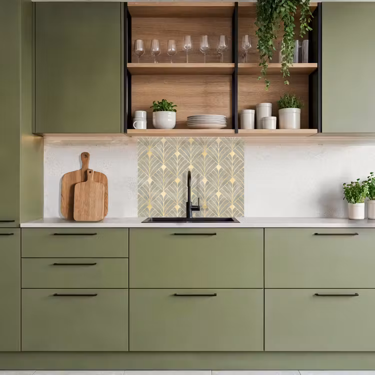 Crédence cuisine - Elégant - Symbole - Or - Gris-vert — 7