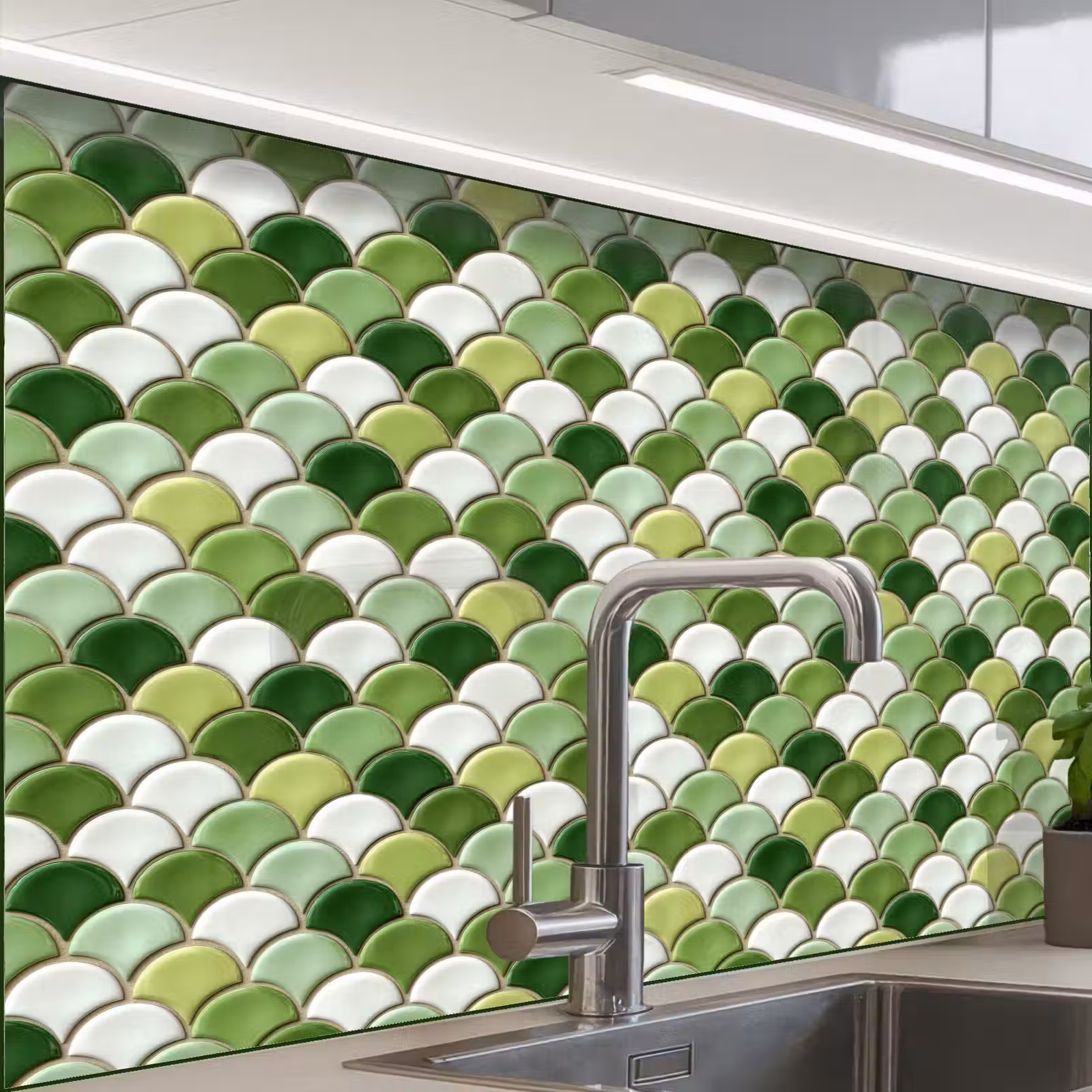 Crédence cuisine - Céramique - Texture - Vert - Blanc — 1