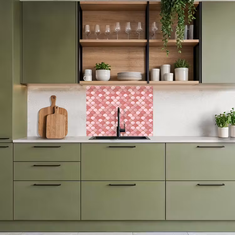 Crédence cuisine - Carrelage - Motif - Rose - Or — 7