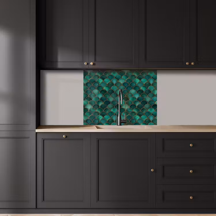 Crédence cuisine - Écailles - Texture - Vert foncé - Or — 5