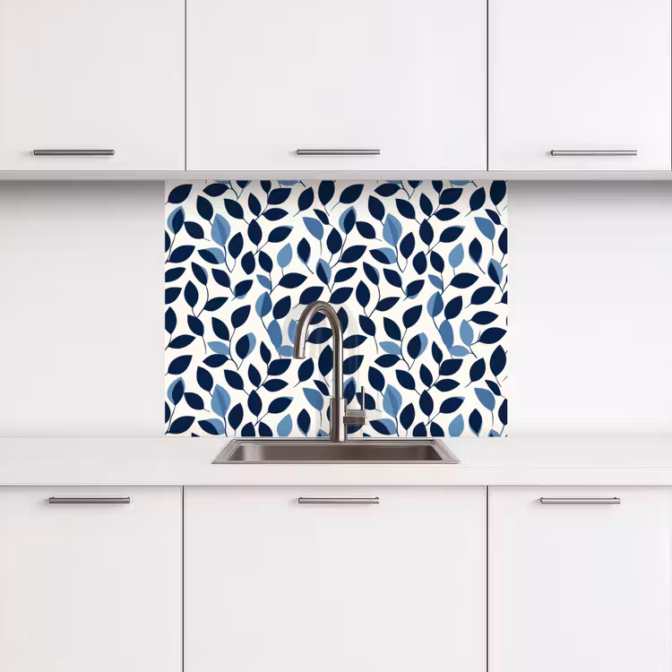 Crédence cuisine - Graphique - Motif de feuilles - Bleu foncé — 3
