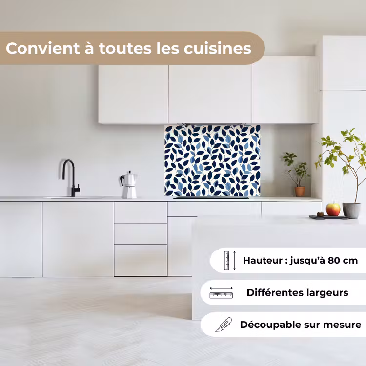 Crédence cuisine - Graphique - Motif de feuilles - Bleu foncé — 6