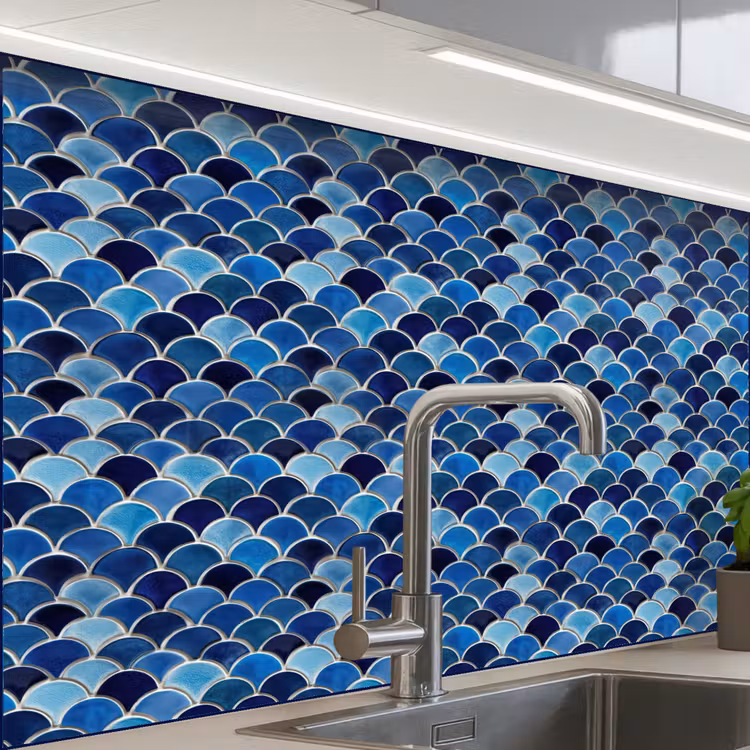 Crédence cuisine - Motif - Écailles de poisson - Bleu — 1