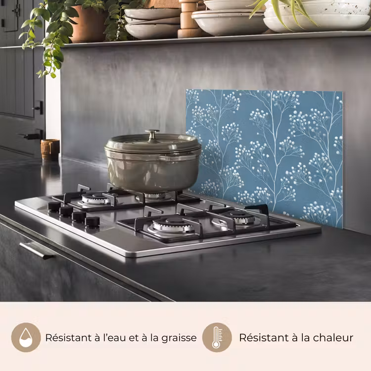 Fond de hotte - Branches - Baies - Motif - Bleu clair — 2