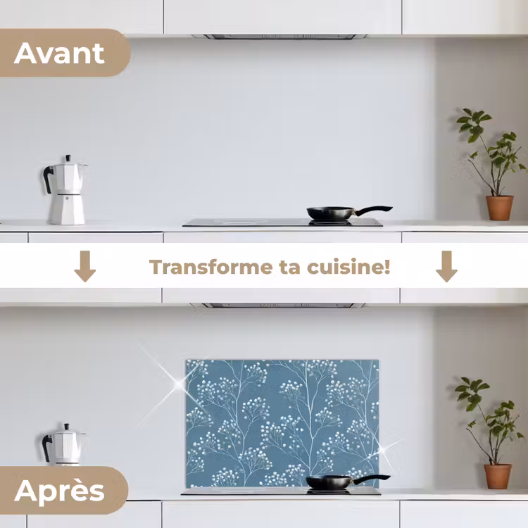 Fond de hotte - Branches - Baies - Motif - Bleu clair — 7