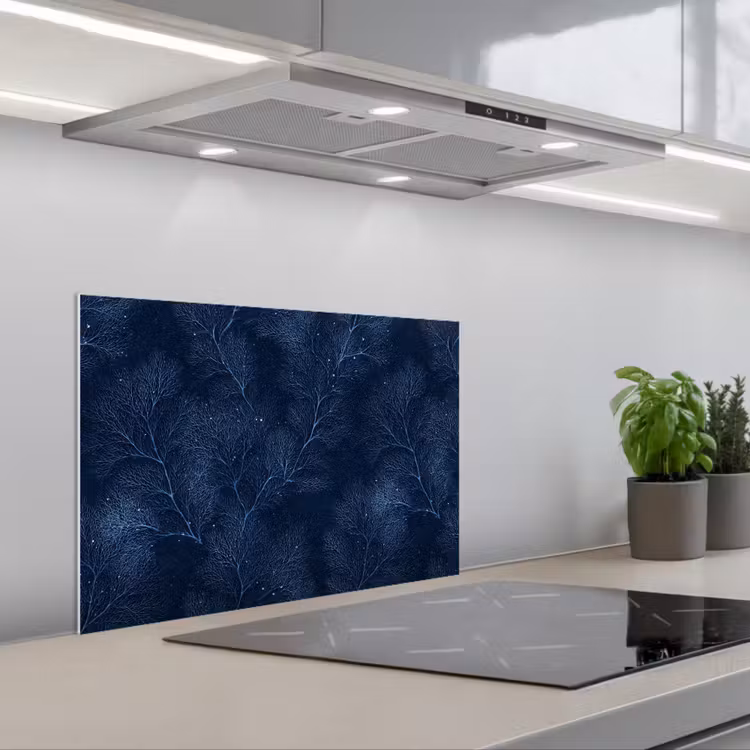 Fond de hotte - Corail - Branches - Motif - Bleu nuit — 1
