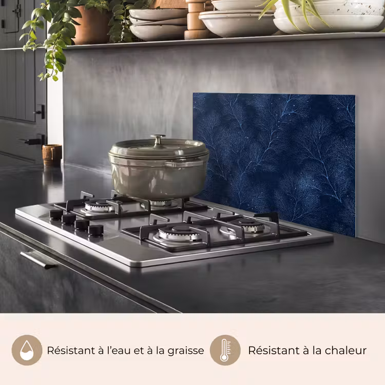 Fond de hotte - Corail - Branches - Motif - Bleu nuit — 2