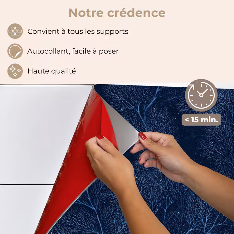Fond de hotte - Corail - Branches - Motif - Bleu nuit — 4