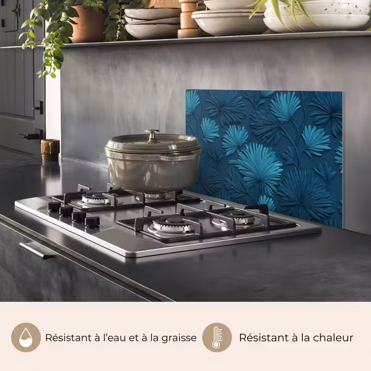 Fond de hotte - Feuilles - Gaufré - Motif - Bleu océan - Moderne — 2